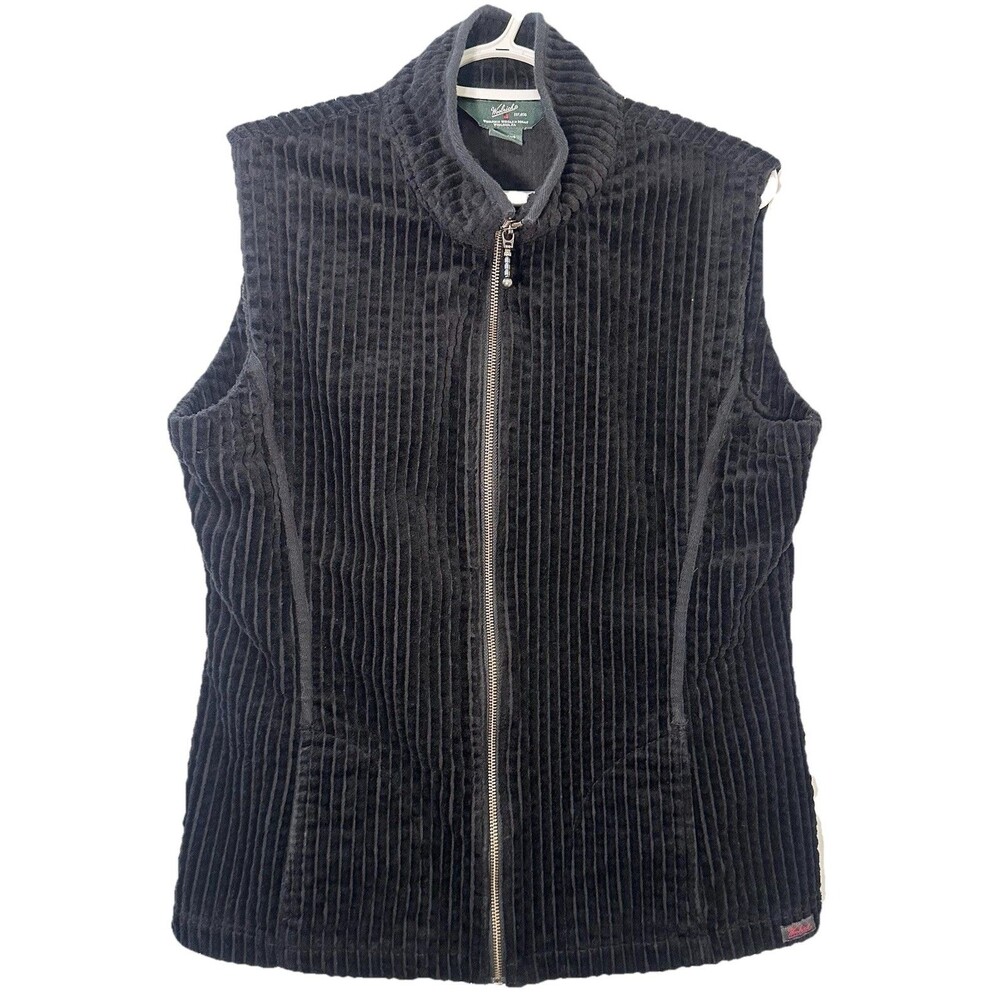 Woolrich Women’s Black Corduroy Zip Vest Large Outdoor Layering Jacket Cotton